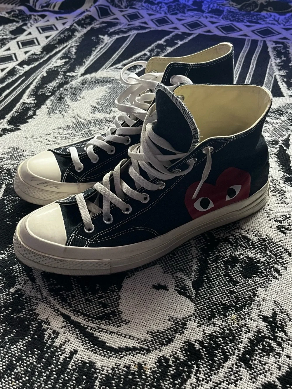 Converse Black High-Top Sneakers with Red Heart Graphic